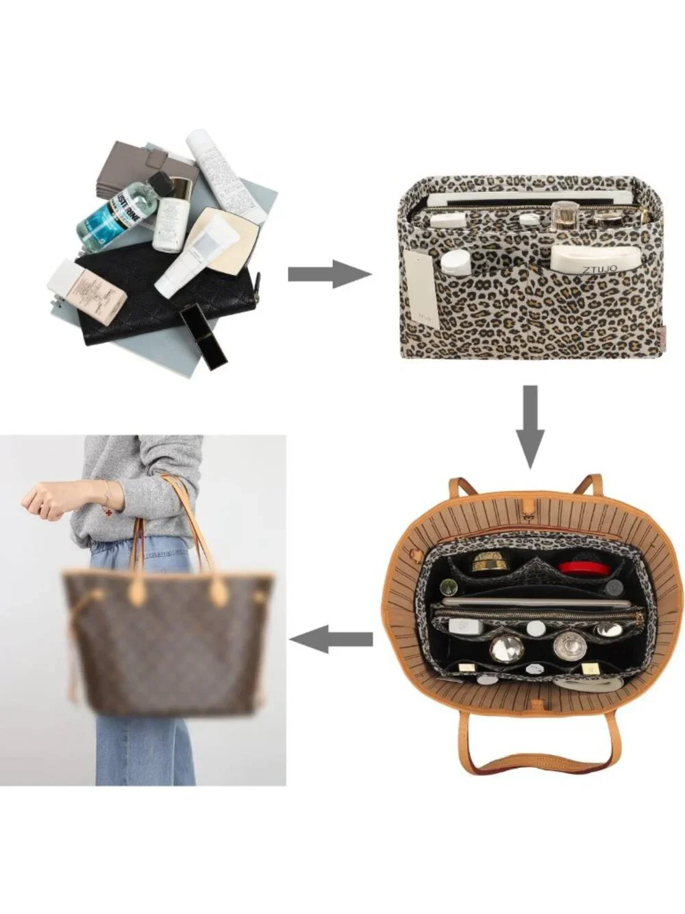 Felt Purse Organizer Insert with Zipper | Handbag & Tote Shaper | 7 Sizes